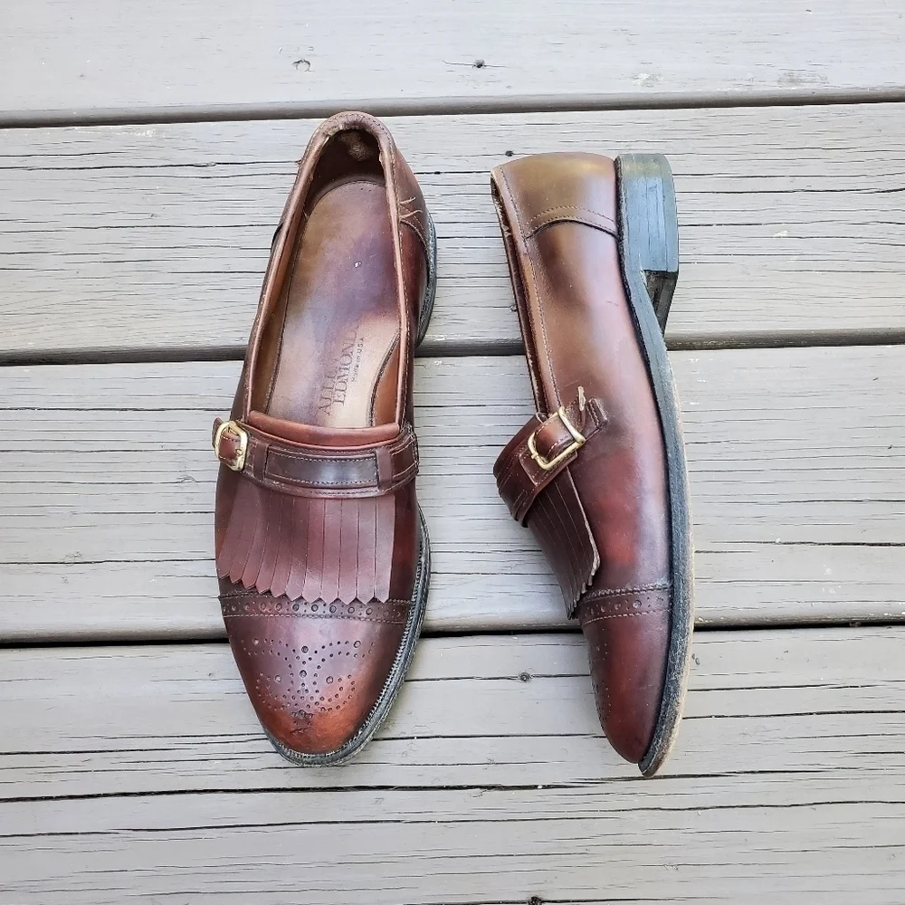 Vintage 80s‎ Allen Edmonds Montague Kiltie Monk Strap Brown Leather Loafers 8.5